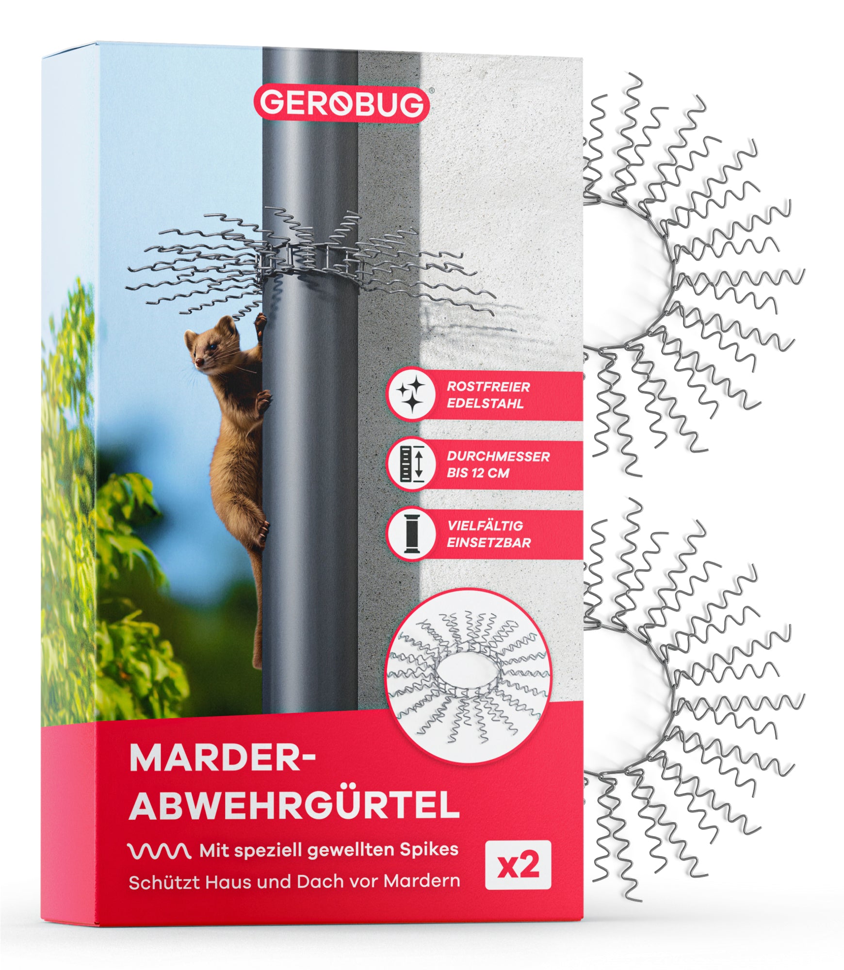 Marderschutz für Fallrohre 2er Set bis zu Ø 120mm - Marderabwehr Spikes