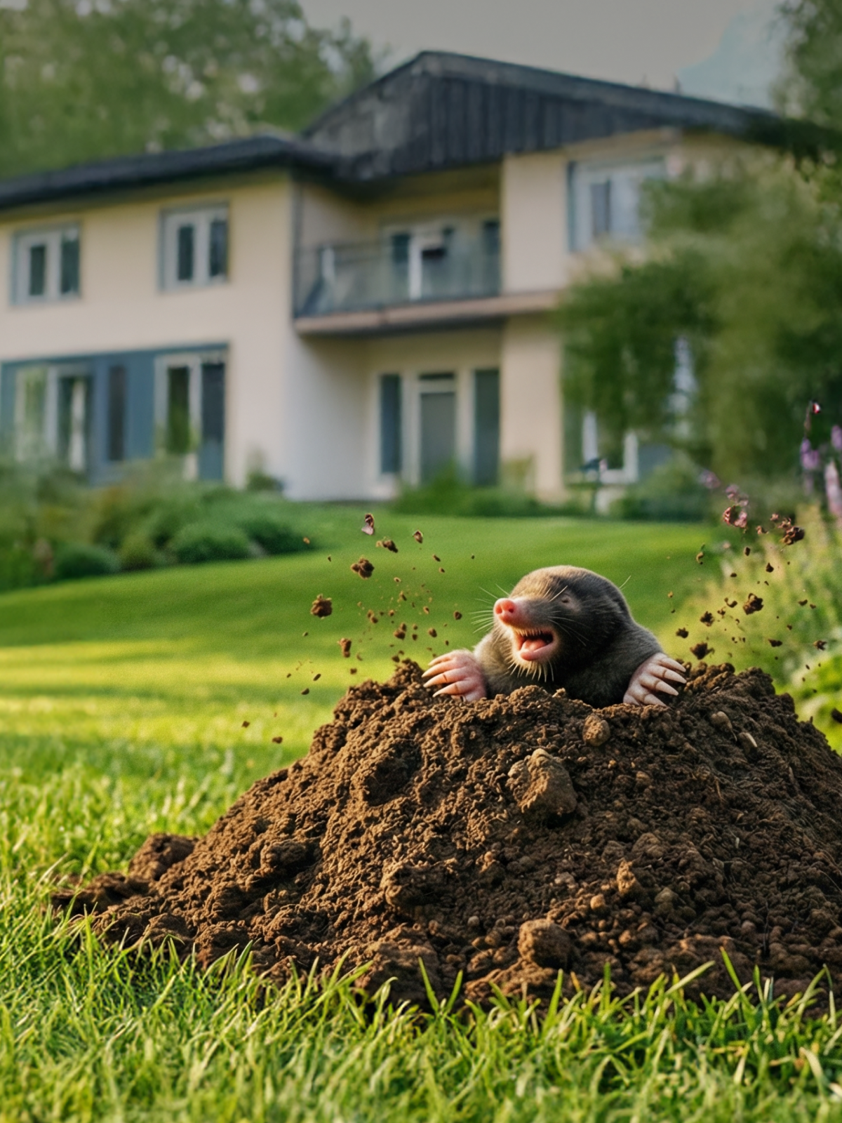 Maulwurf guckt aus Maulwurfhügel