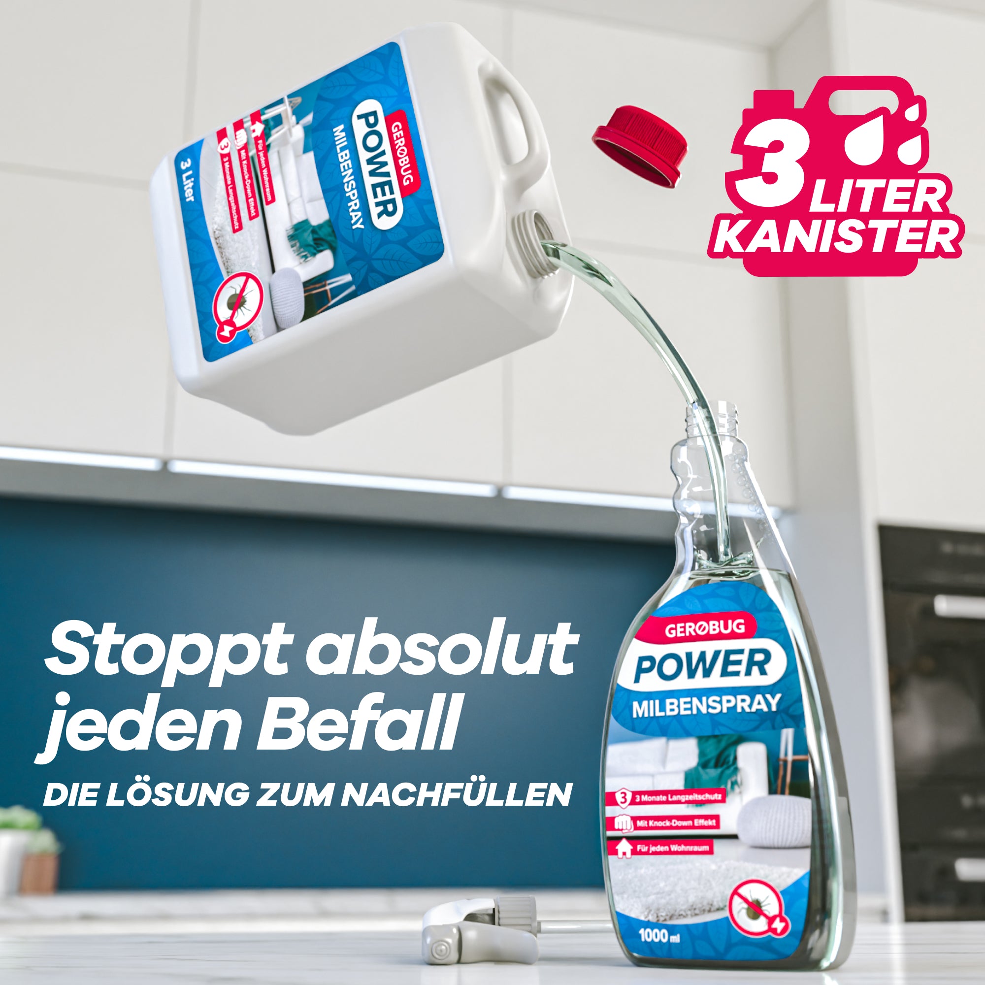 Nachfüllkanister füllt Sprühflasche auf