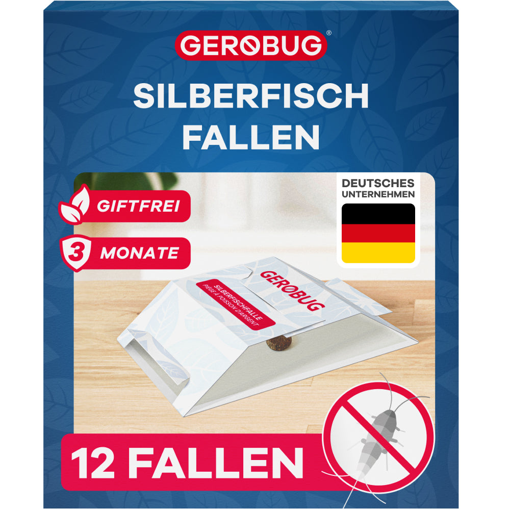 GEROBUG Silberfisch-Falle Packung mit 12 Fallen, 3 Monate wirksam, effektive Bekämpfung von Silberfischen