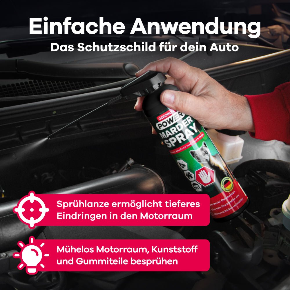 Gerobug Marderspray mit Sprühlanze, einfach anzuwenden zum Schutz des Motorraums und empfindlicher Autoteile
