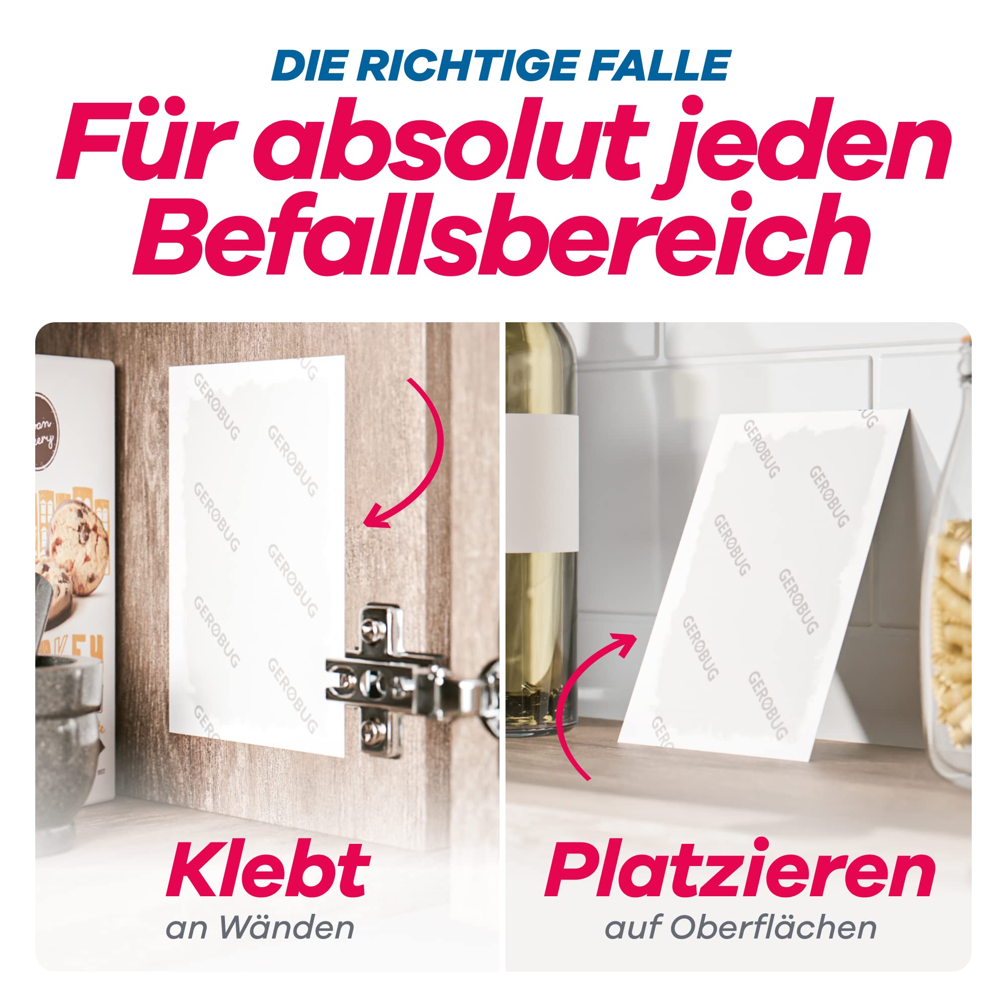 Vielseitige Anwendung der Mottenfalle: Ideal zum Kleben oder Platzieren je nach Befallsort im Haushalt
