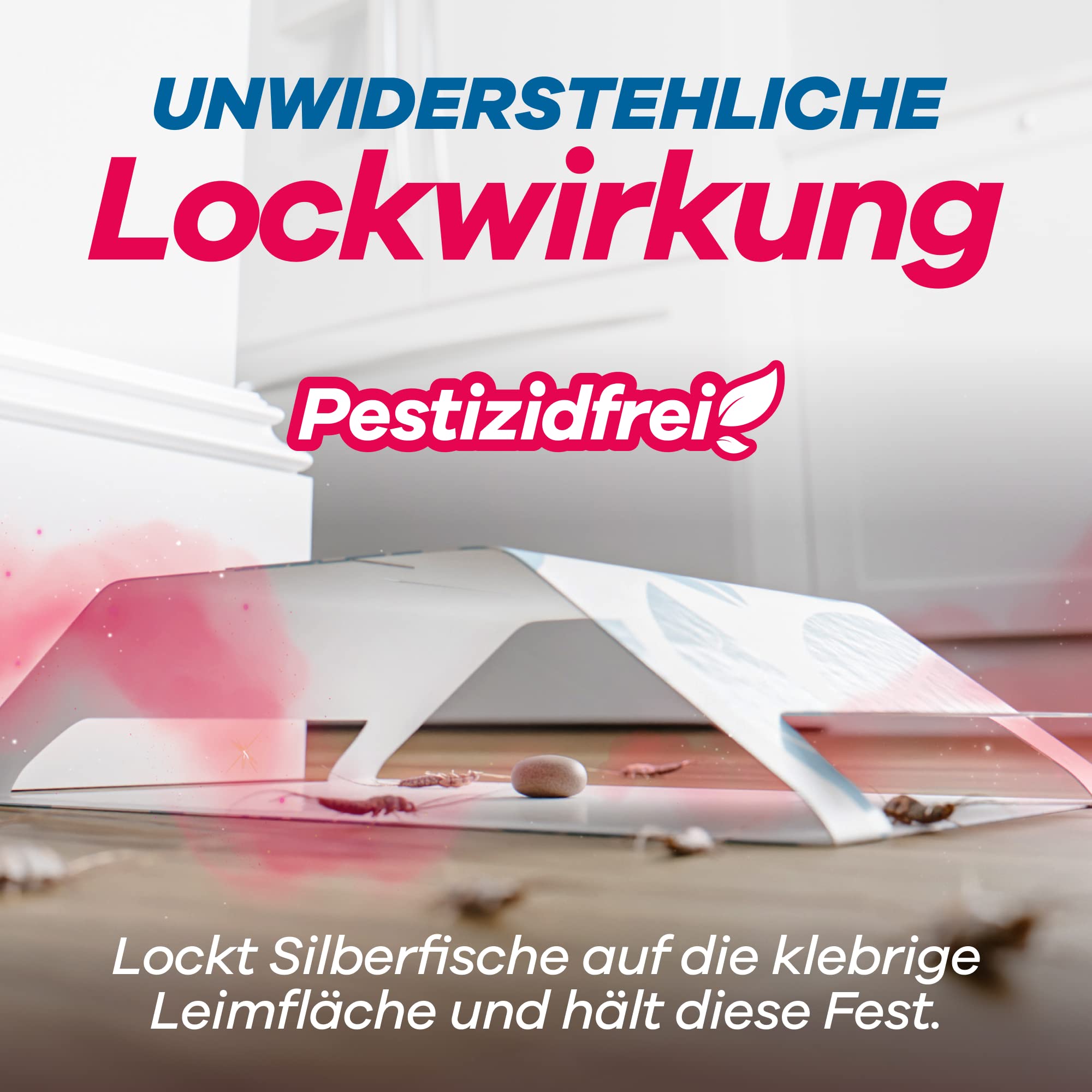 Effektive, pestizidfreie Silberfischfalle, die Insekten sicher auf einer klebrigen Leimfläche festhält
