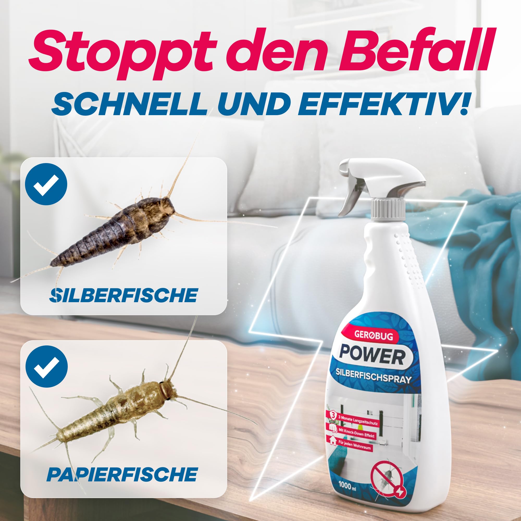 GEROBUG Power Silberfischspray (1000ml) - Papierfische & Silberfische effektiv bekämpfen