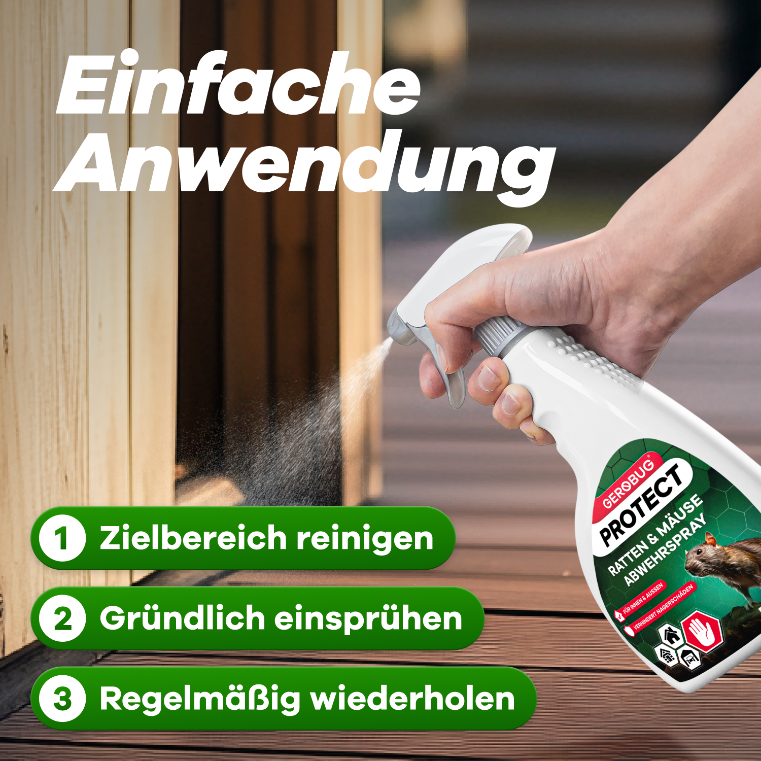 Ratten und Mäuse Abwehrspray wird gesprüht