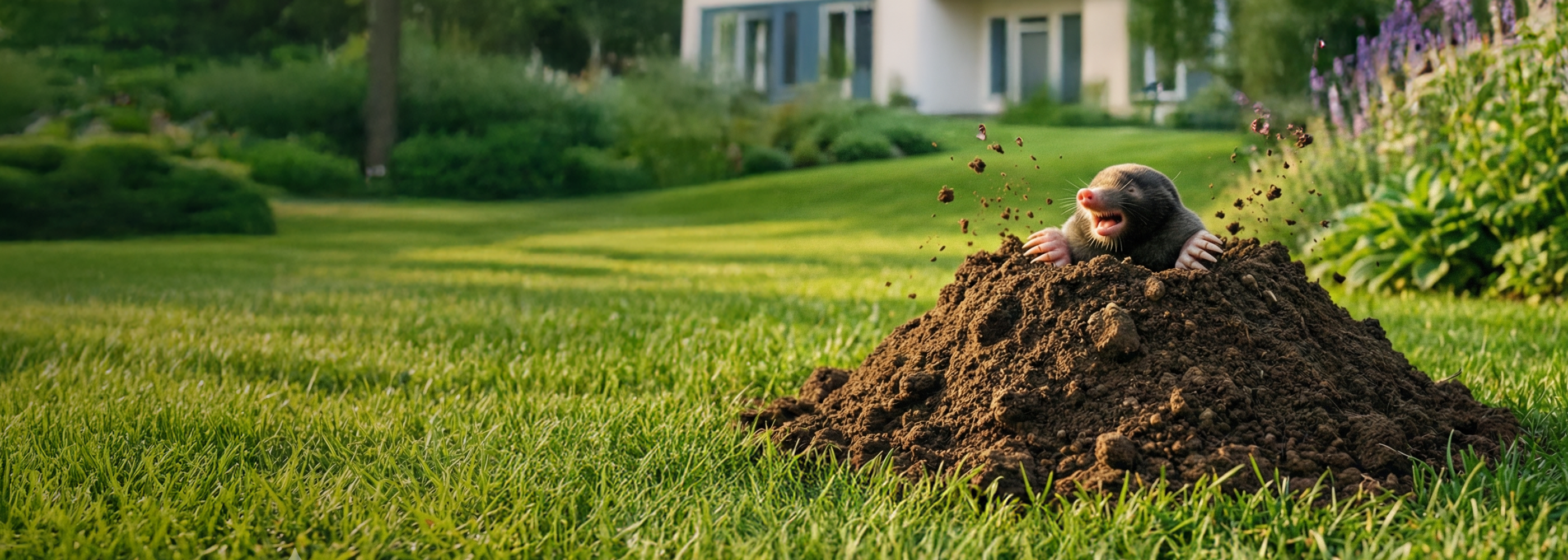 Maulwurf guckt aus Maulwurfhügel