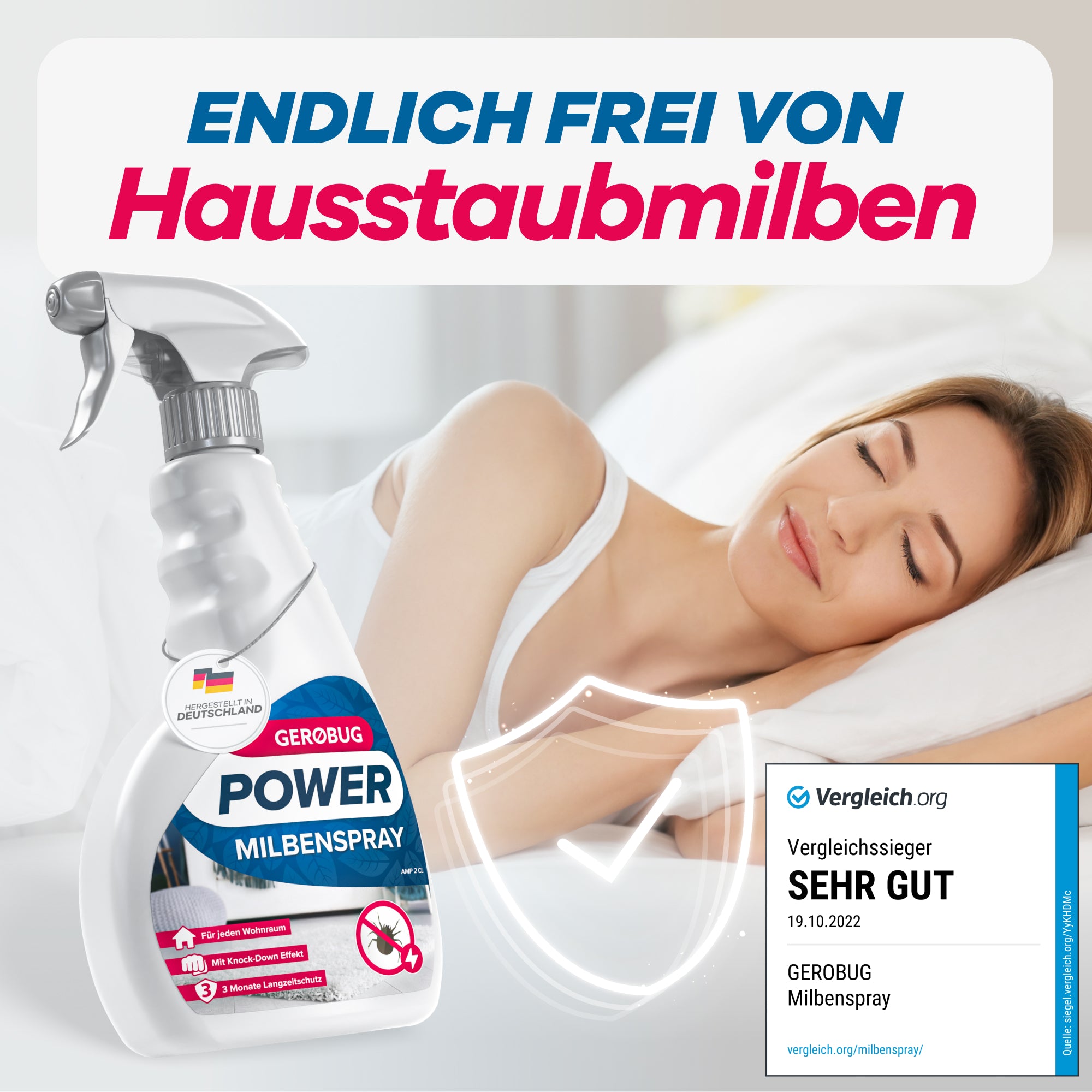 Gerobug Milbenspray sorgt für eine milbenfreie Umgebung im Schlafzimmer und wurde als Vergleichssieger ausgezeichnet