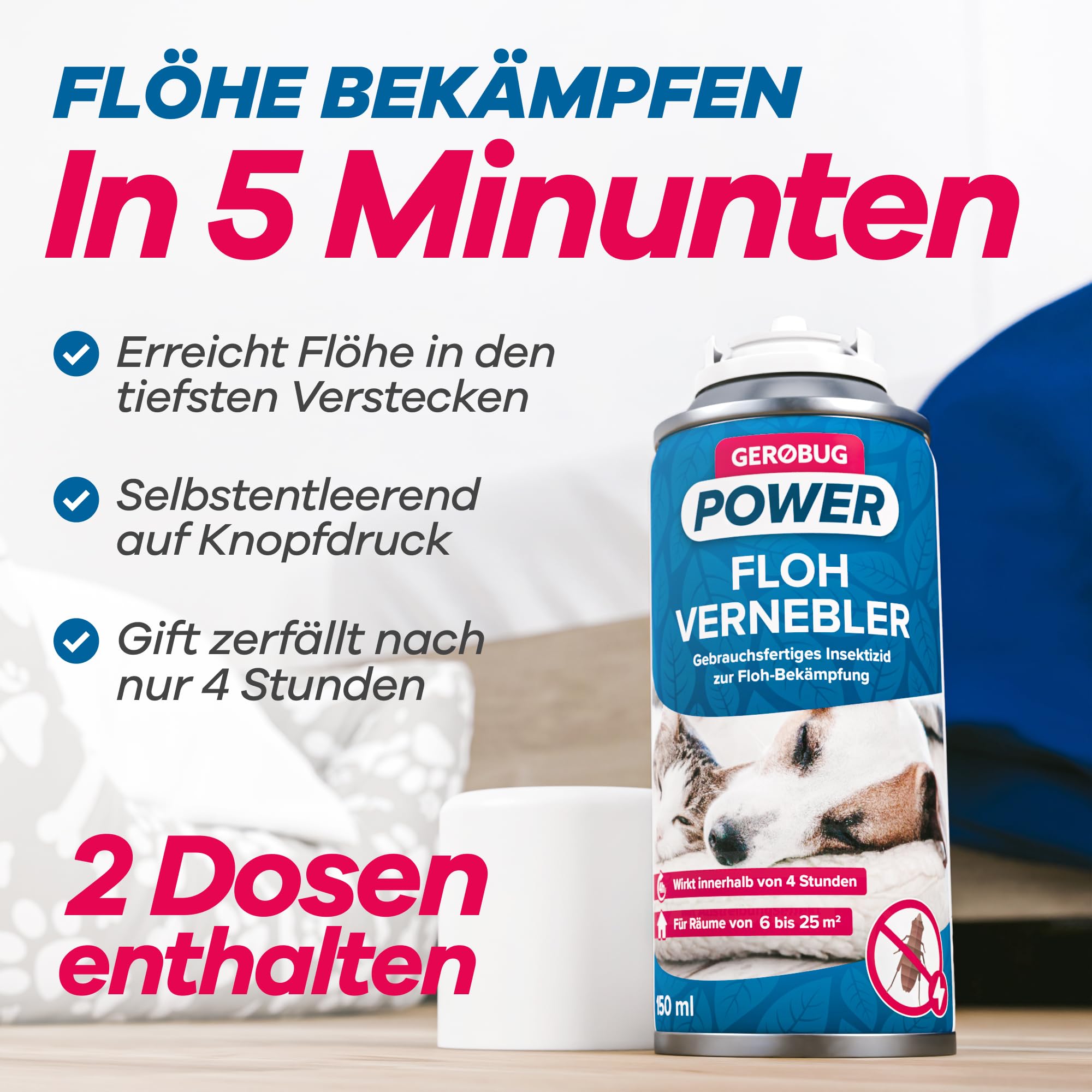 GEROBUG Floh-Vernebler bietet effektive Flohbekämpfung und schützt vor weiteren Schädlingen.