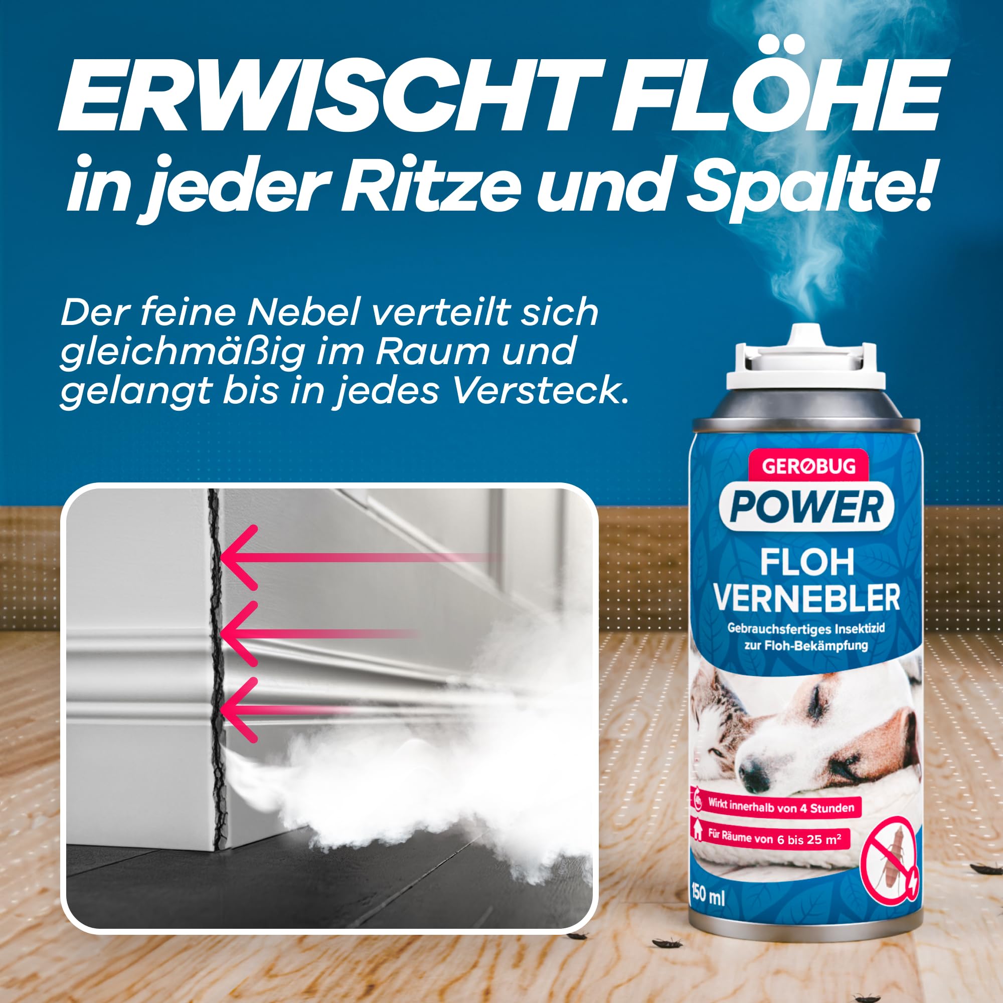 Effektive Flohbekämpfung von Gerobug: Vernebler dringt tief in Verstecke ein und wirkt schnell im gesamten Raum