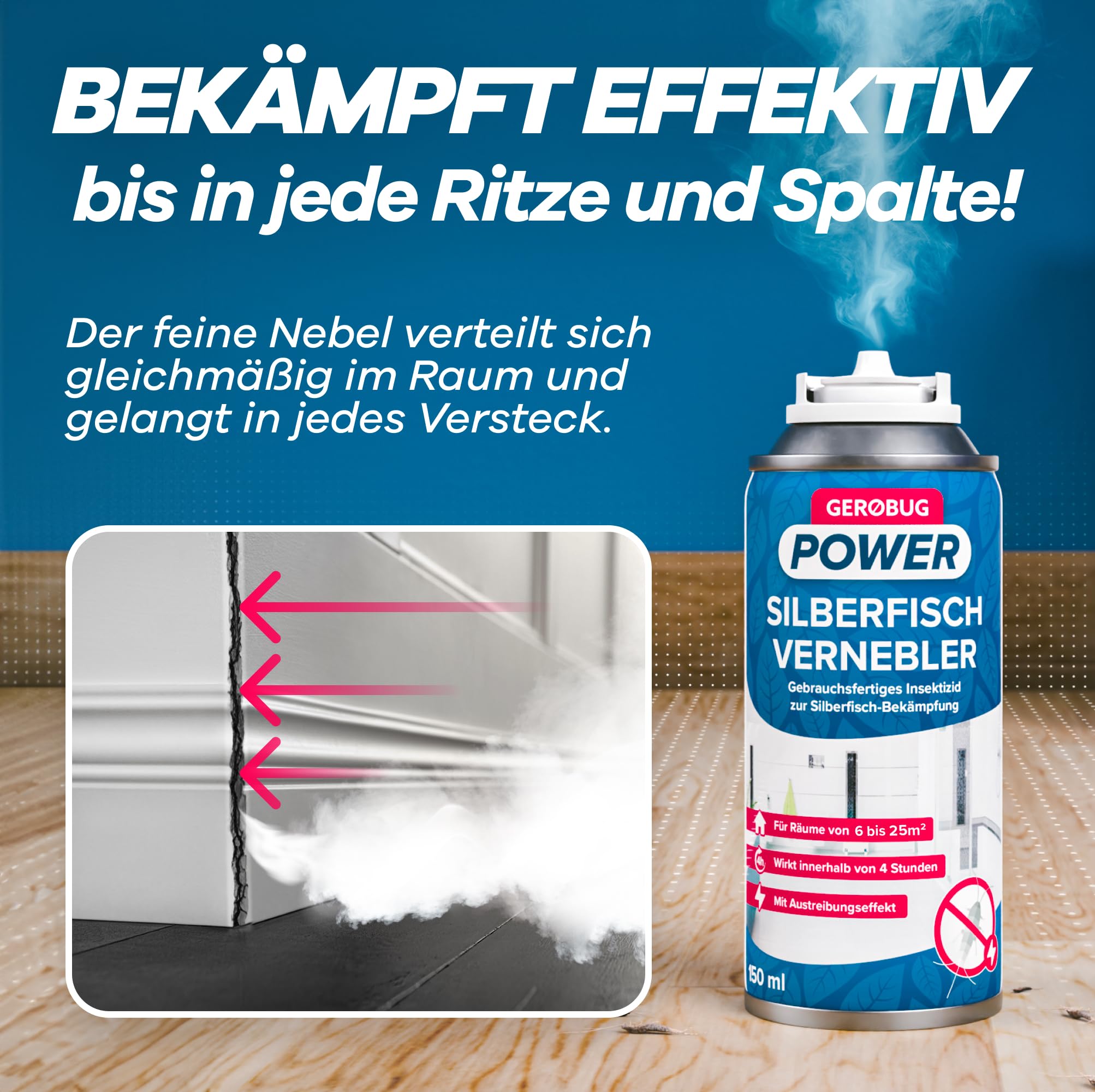 Gerobug Silberfisch-Vernebler verteilt sich gleichmäßig und bekämpft effektiv bis in jede Ritze und Spalte